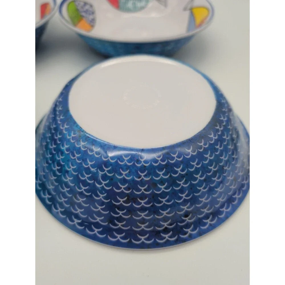 Melamine Bowls Set of 4 Fish  Ocean Coastal Beach Camper RV Tropical Summer